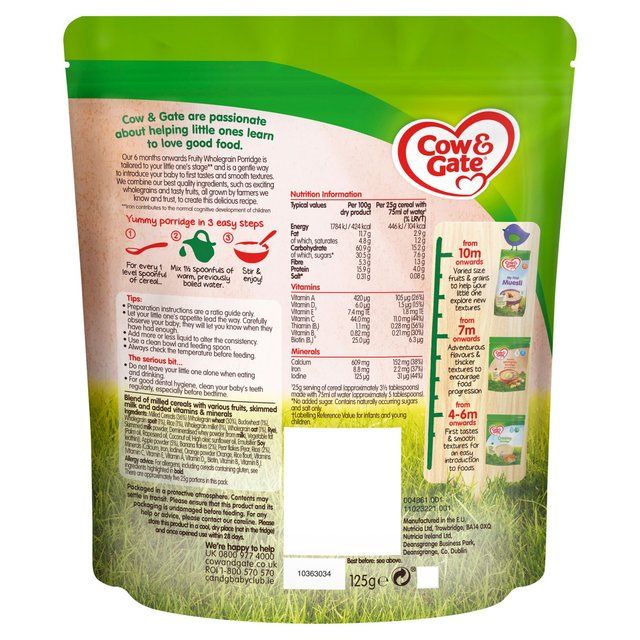 Cow &amp;amp; Gate Fruity Wholegrain Porridge 6 mths+   125g