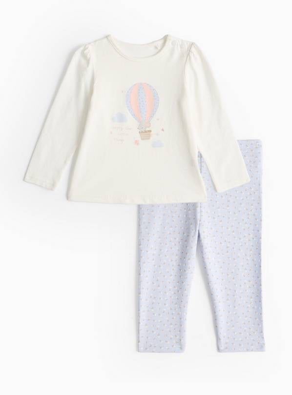 Cream Balloon Print Top & Blue Leggings Set 6-9 months