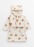 Cream Bear Print Fluffy Dressing Gown Up to 1 mth