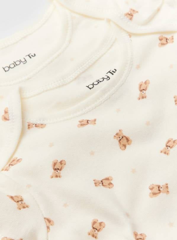 Cream Bear Print Short Sleeve Bodysuits 5 Pack 6-9 months