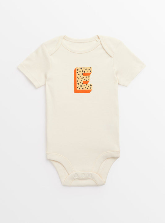 Cream 'E' Initial Short Sleeve Bodysuit  Newborn
