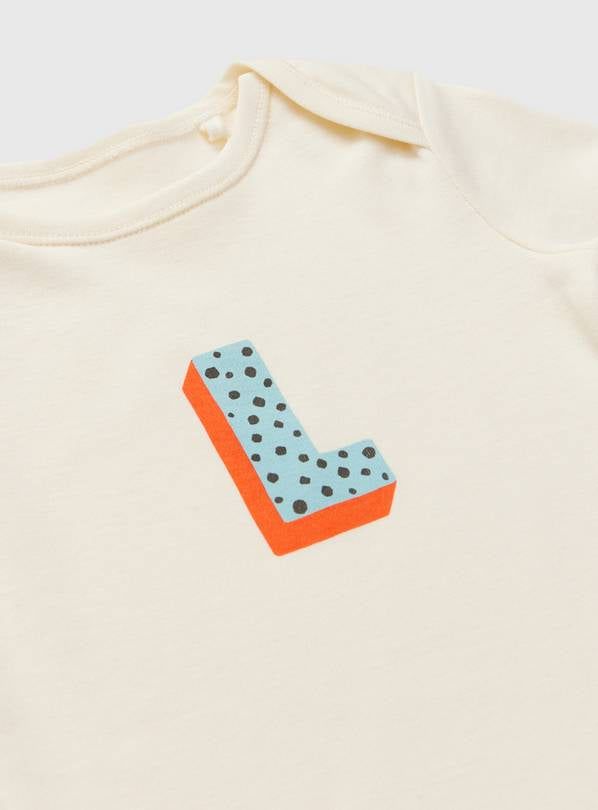 Cream 'L' Initial Short Sleeve Bodysuit Newborn