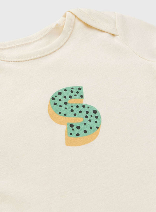 Cream 'S' Short Sleeve Bodysuit  Newborn