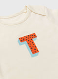 Cream 'T' Initial Short Sleeve Bodysuit  Newborn