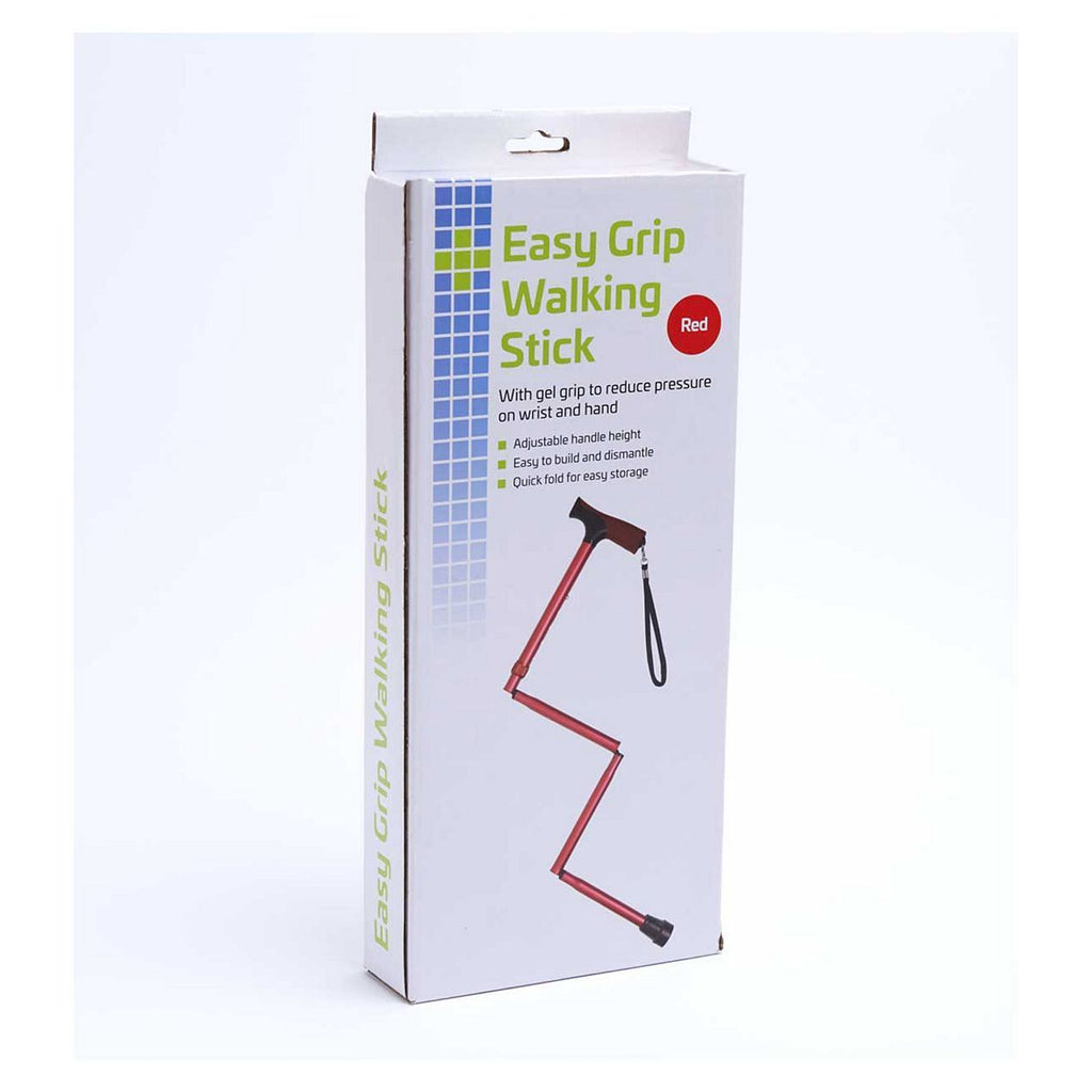 Crest Easy Grip Folding Walking Stick With Gel Handle - Red