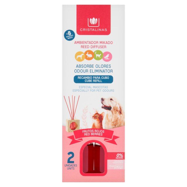 Cristalinas Pet Odour Eliminating Reed Diffuser Refill Red Berries   2 x 30ml