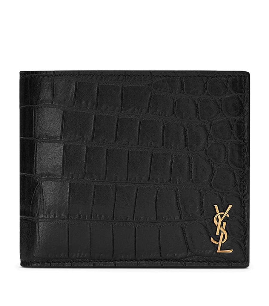 Croc-Embossed Leather Monogram Card Holder