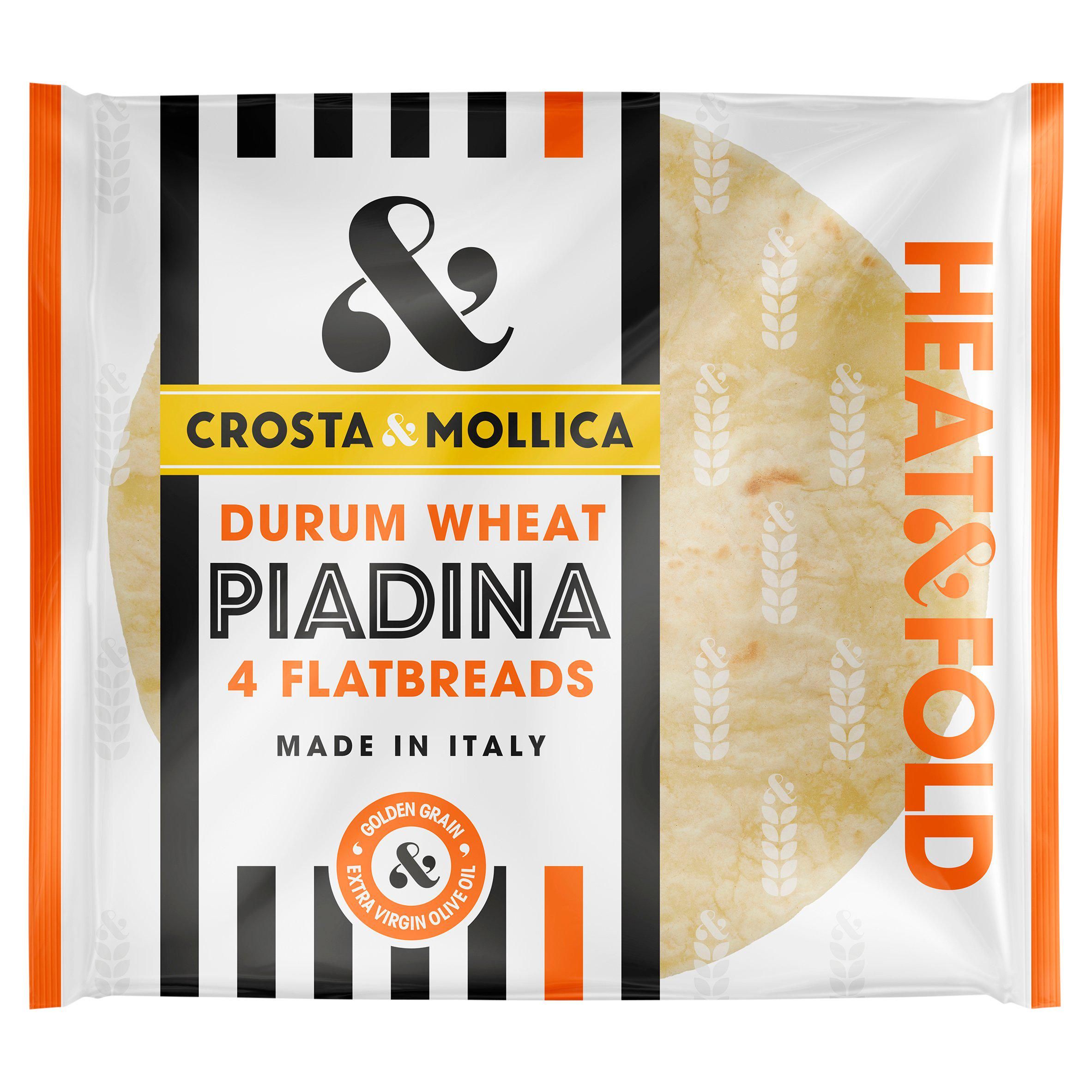 Crosta &amp;amp; Mollica Piadina Golden Durum Wheat Italian Flatbreads Wraps x4 300g