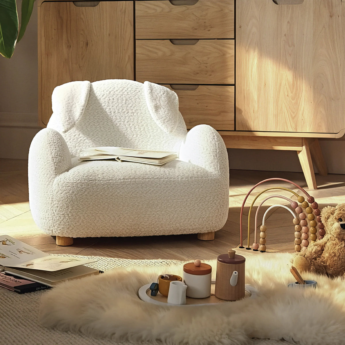 CuddleCo Etta Bunny kids chair in boucle off white (British brand)