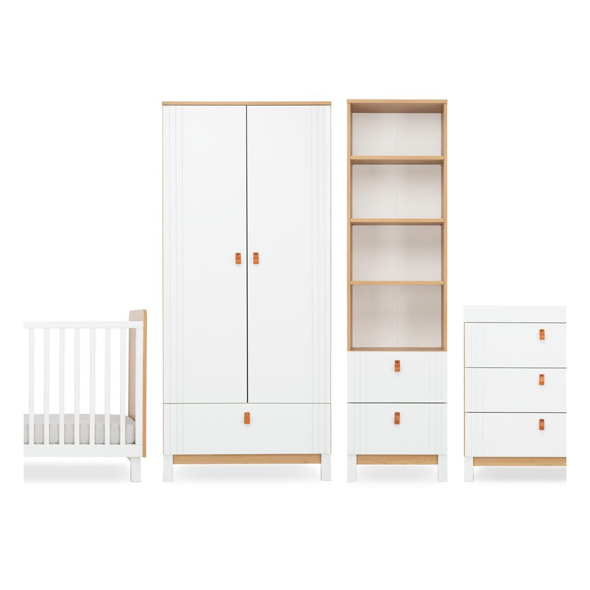 CuddleCo Rafi 4 Piece Nursery Furniture Set - Oak and White