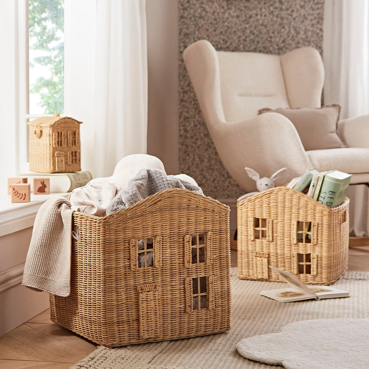 Cuddleco Country Cottage rattan basket set of 3, imported from the UK