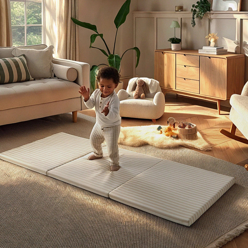 CuddleCo 3-Fold Tumble Mat Cookie Stripe, imported from the UK