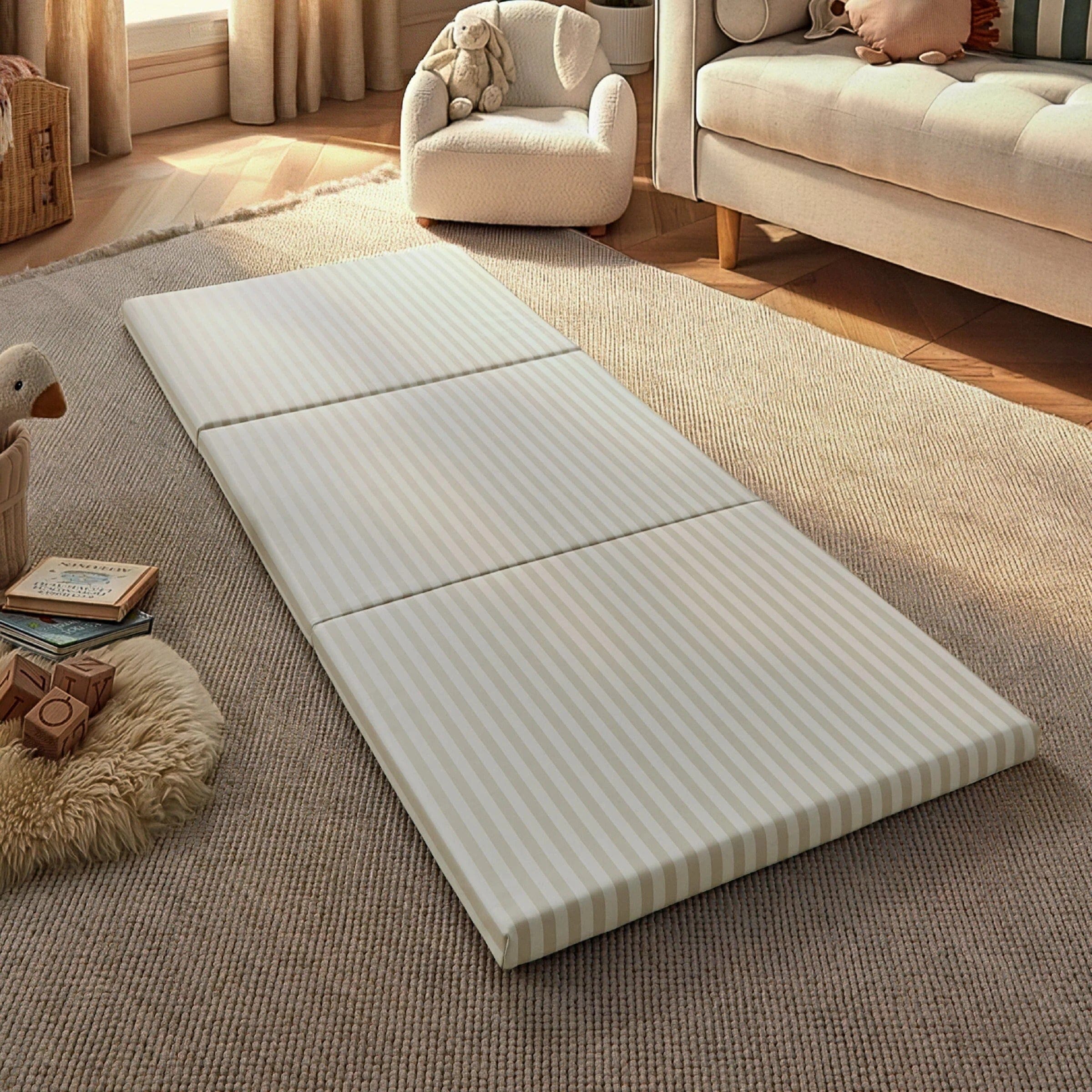 CuddleCo 3-Fold Tumble Mat Cookie Stripe, imported from the UK