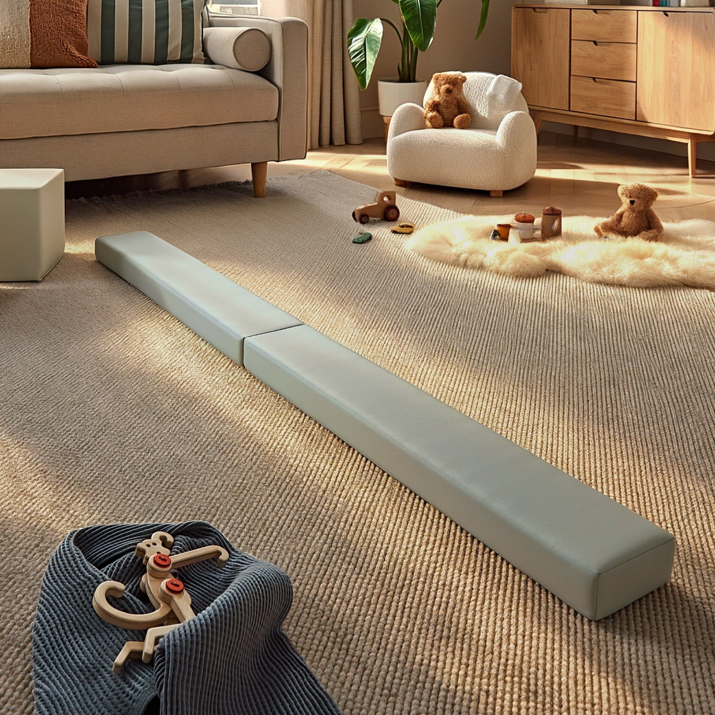CuddleCo soft play balance beam in Sea Salt - British product