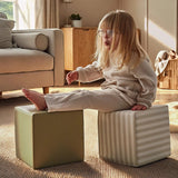 CuddleCo soft play cube set in Cookie Stripe and Olive, UK version
