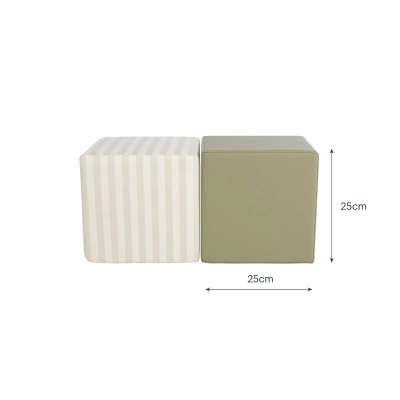 CuddleCo soft play cube set in Cookie Stripe and Olive, UK version