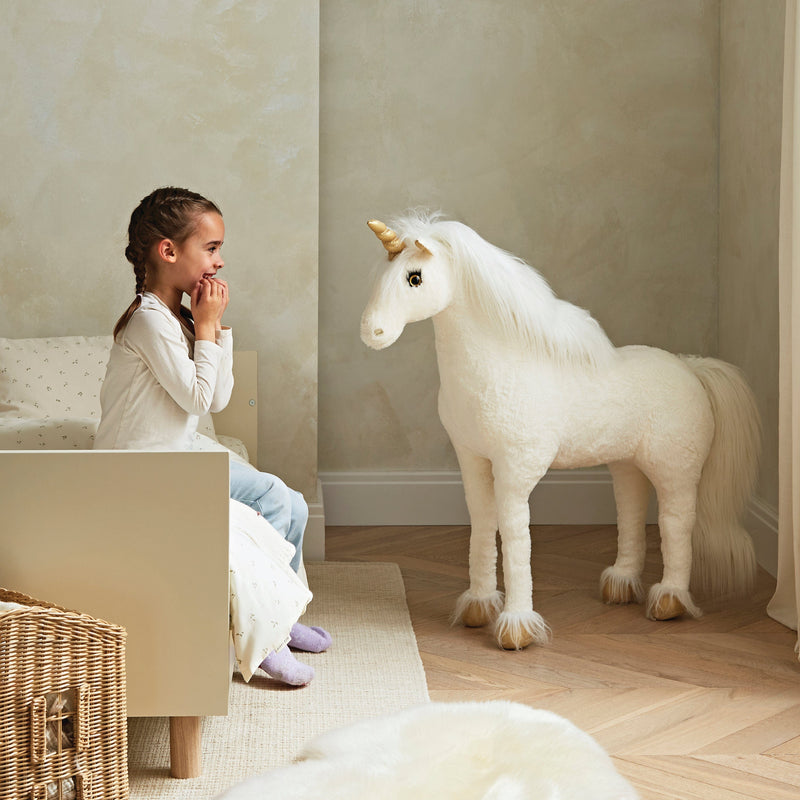 Cuddleco gold dust standing unicorn plush toy, imported from the UK