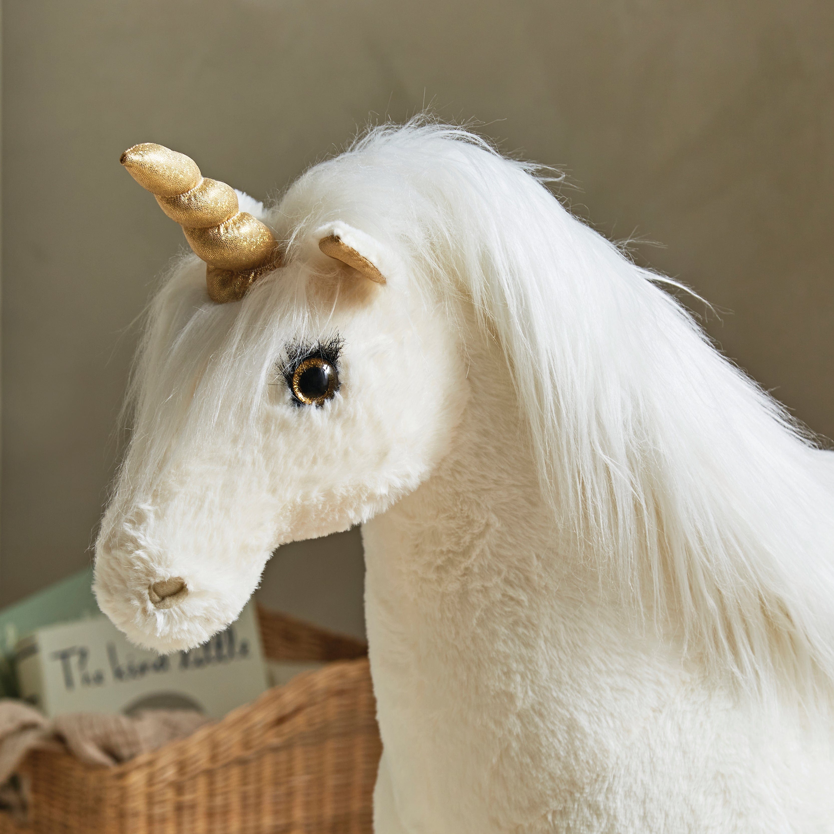 Cuddleco gold dust standing unicorn plush toy, imported from the UK