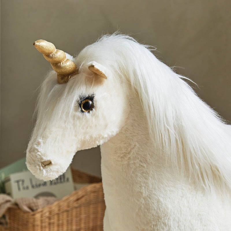 Cuddleco gold dust standing unicorn plush toy, imported from the UK