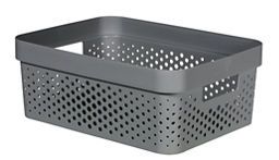 Curver Infinity Dots Medium Rectangular Recycled Storage Basket Grey 11 Litre