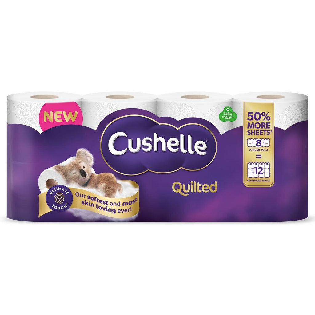 Cushelle Quilted 3-Ply Longer Rolls Toilet Tissue, 4 x 8 Pack (236 Sheets)