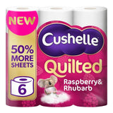 Cushelle Quilted Raspberry &amp;amp; Rhubarb 50% Longer Toilet Rolls   6 per pack