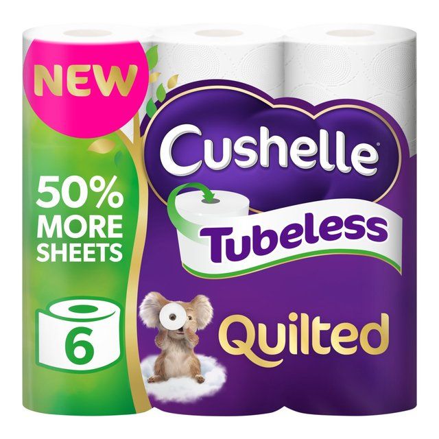 Cushelle Quilted Tubeless Toilet Roll 50% More Sheets   6 per pack