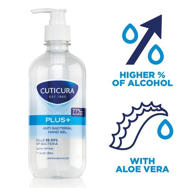 Cuticura Plus Antibacterial Unfragranced Hand Gel 77% Alcohol   500ml