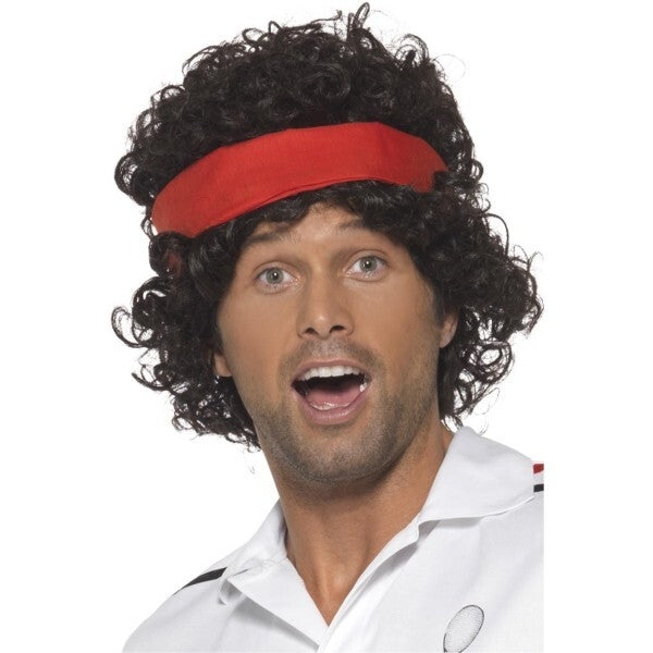 Smiffys eighties tennis player wig brown with headband UK version