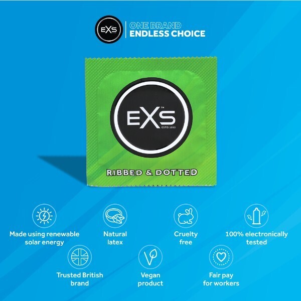 EXS textured condoms ribbed and dotted 12 pack (British brand)
