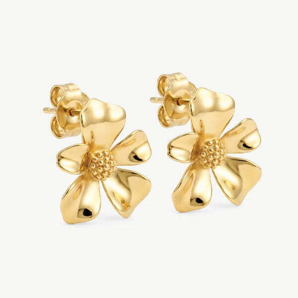 MUCHV 18k gold gardenia flower stud earrings large (British brand)