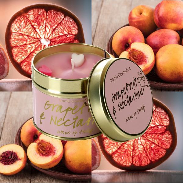 Bomb Cosmetics scented tin candle Grapefruit & Nectarine 180g, imported from the UK