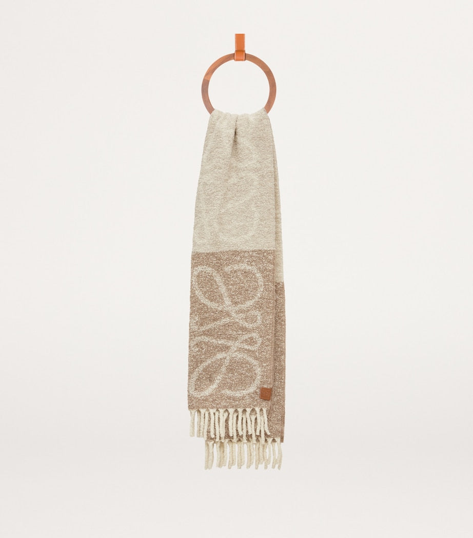 LOEWE alpaca-blend Anagram scarf with fringed edges, imported from the UK