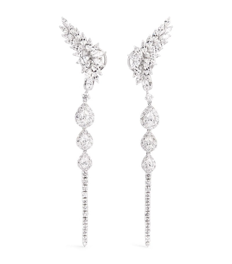 Yeprem white gold and diamond pearlescent drop earrings - British product