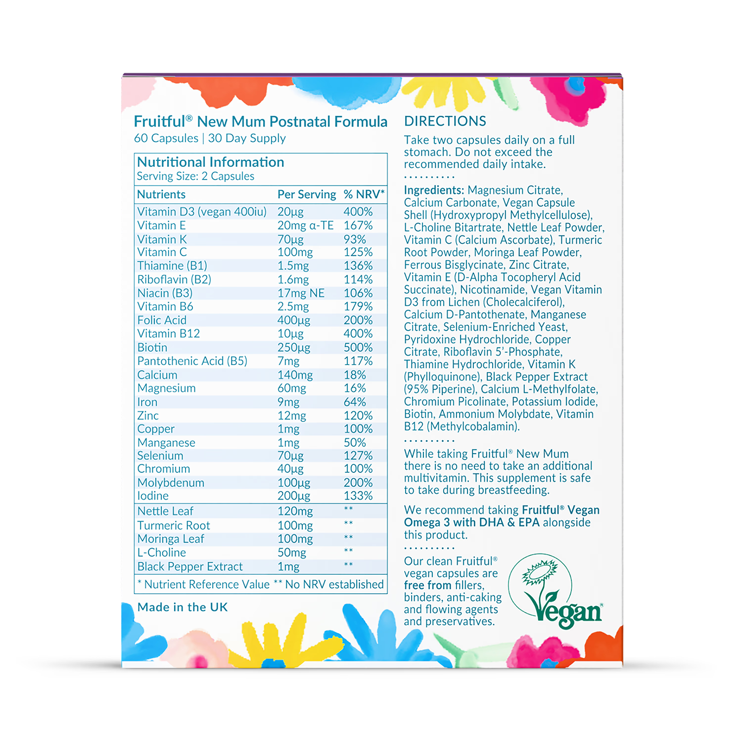 Fruitful New Mum postnatal supplement capsules 60 count, UK version