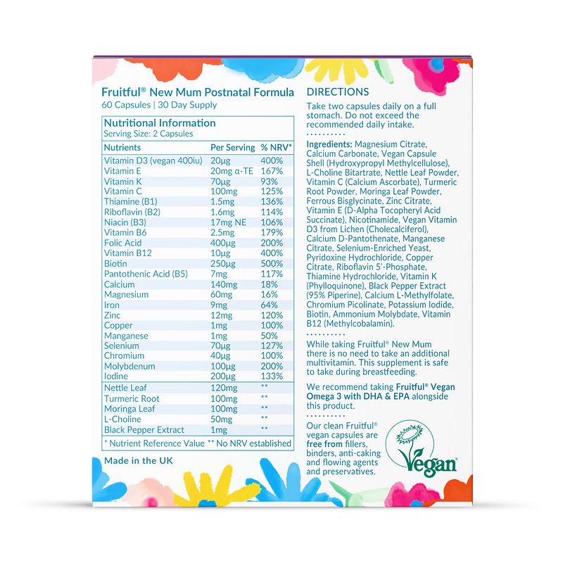 Fruitful New Mum postnatal supplement capsules 60 count, UK version