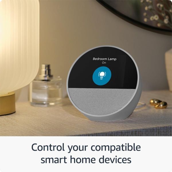 Amazon Echo Spot 2024 white smart alarm clock - British product