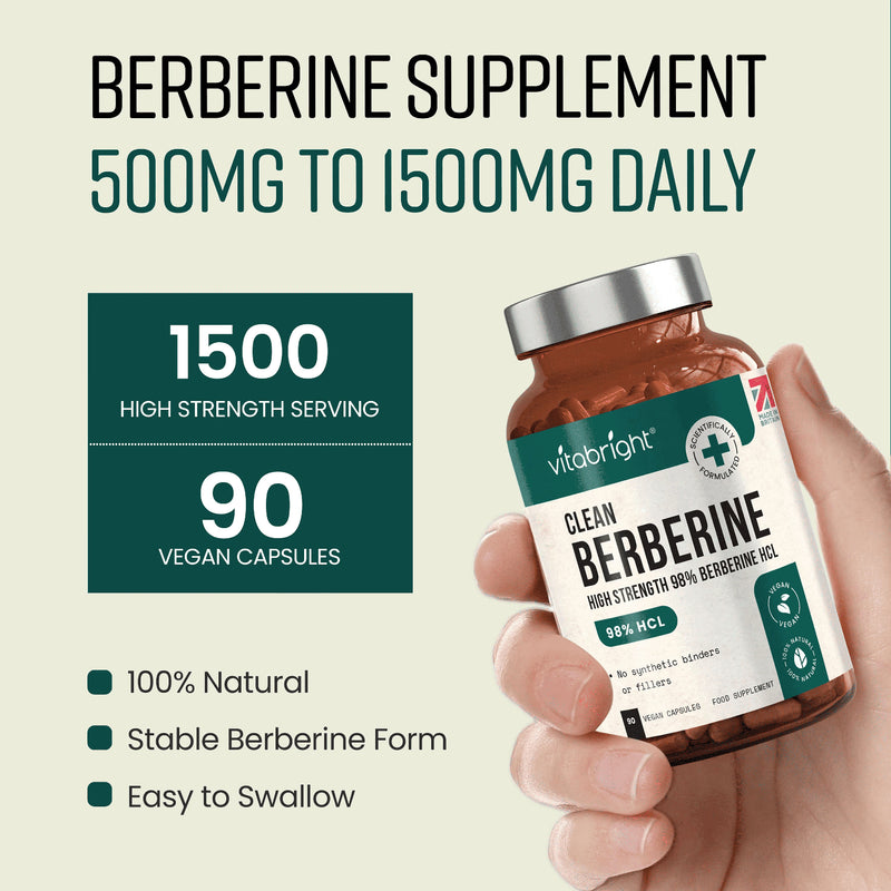 VitaBright Berberine HCL supplement 98% purity 90 capsules (British brand)