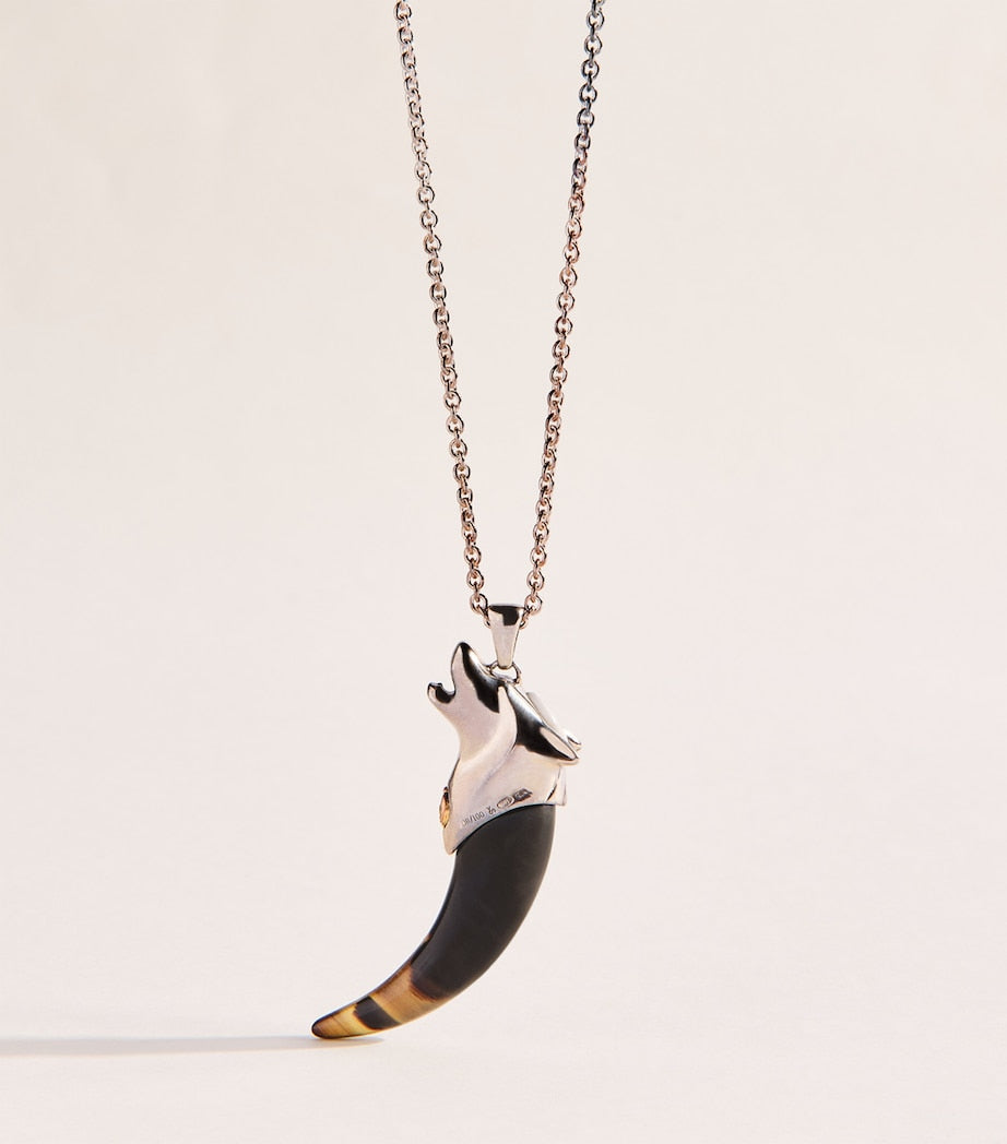 Jacques Marie Mage sterling silver wolf pendant with Tiger's Eye, imported from the UK