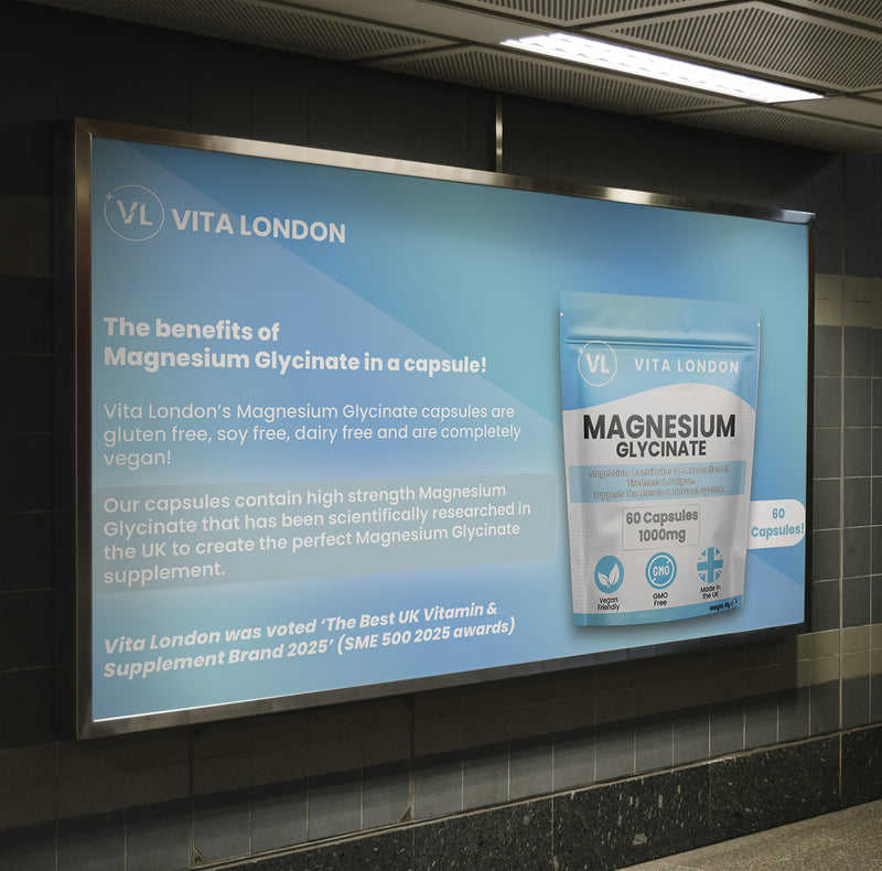 Vita London Magnesium Glycinate capsules 1000mg 60 caps (British brand)