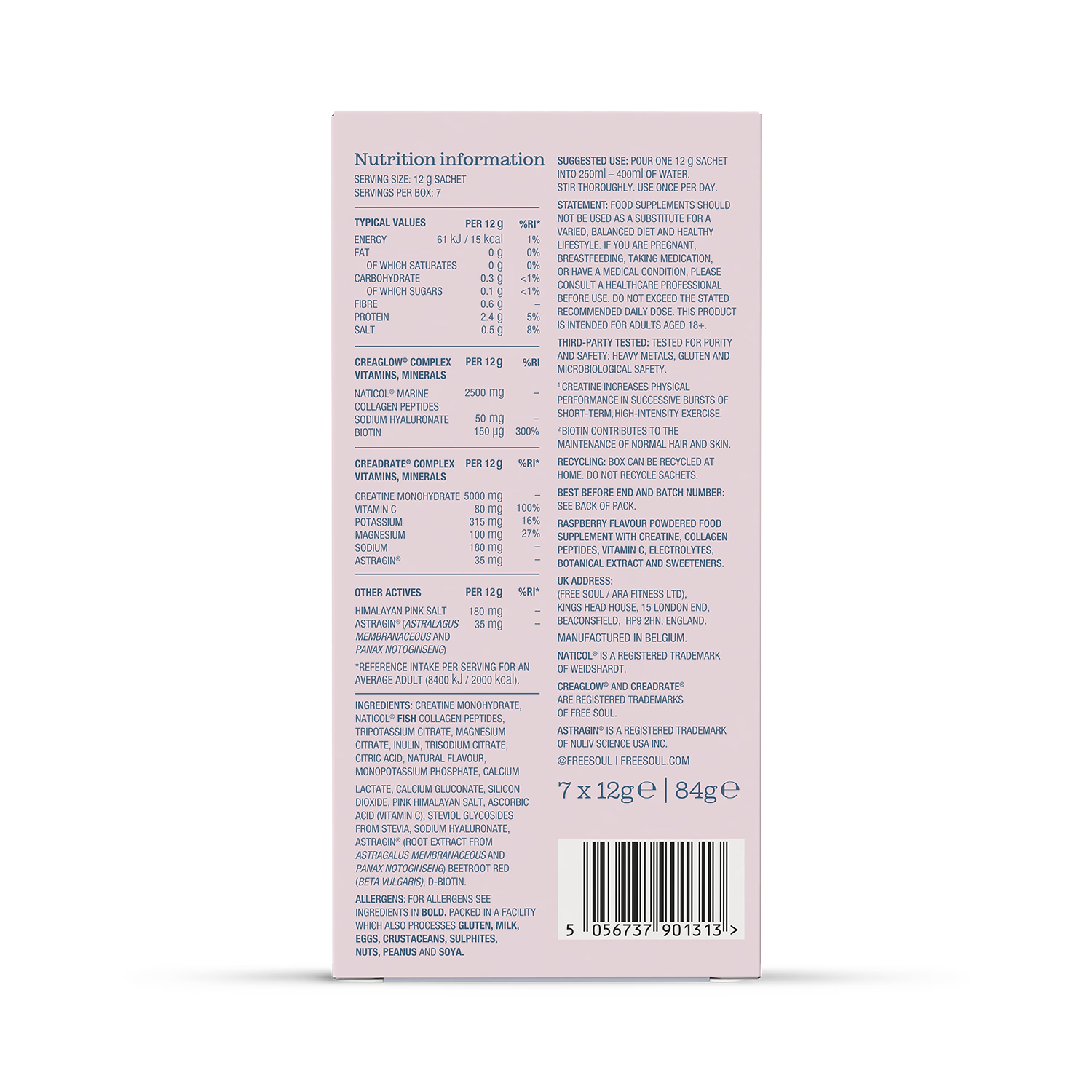 Free Soul CreaGlow raspberry supplement 7 sachets, UK version
