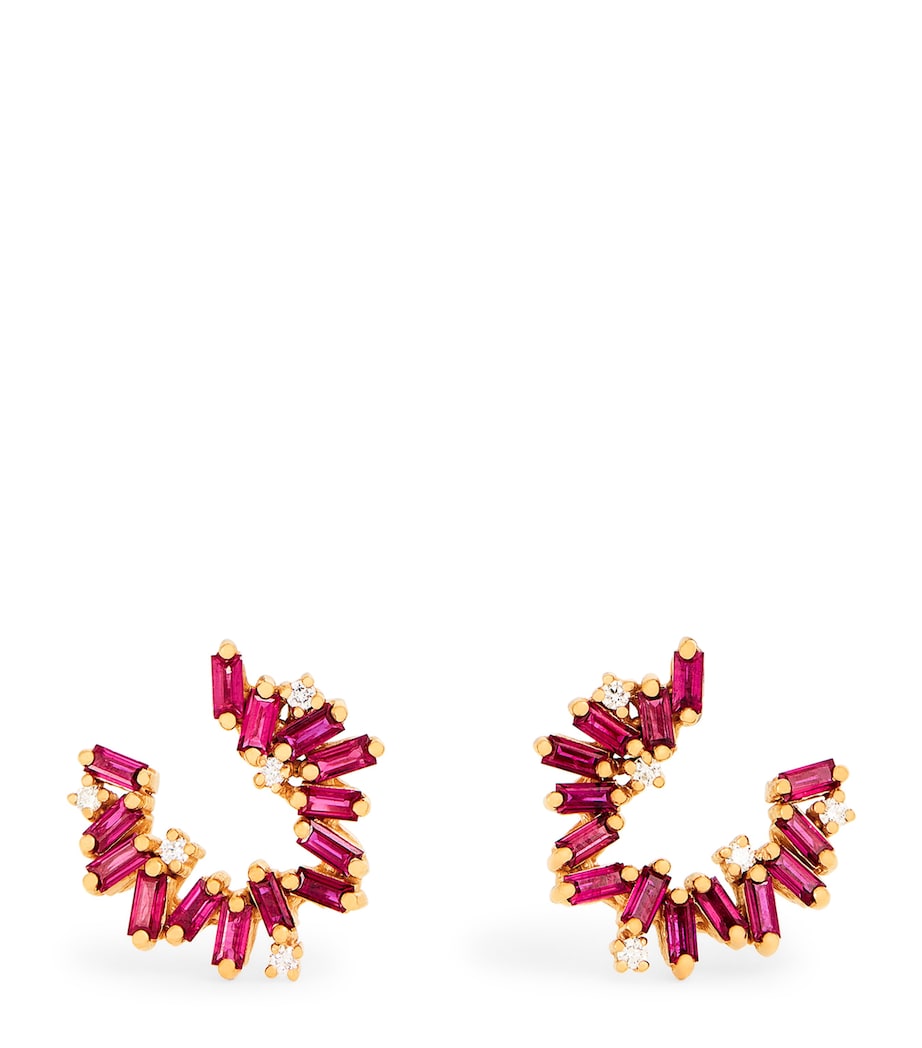 Suzanne Kalan rose gold diamond and ruby hoop earrings, UK version