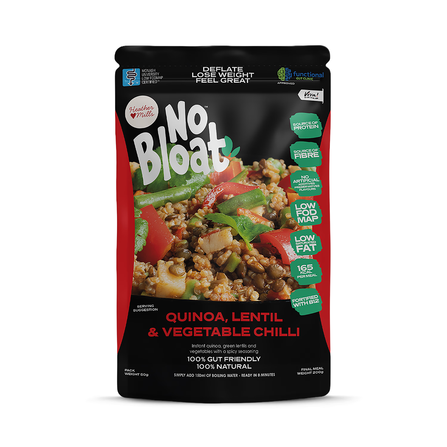 No Bloat quinoa lentil chilli pouches 4x50g - British product