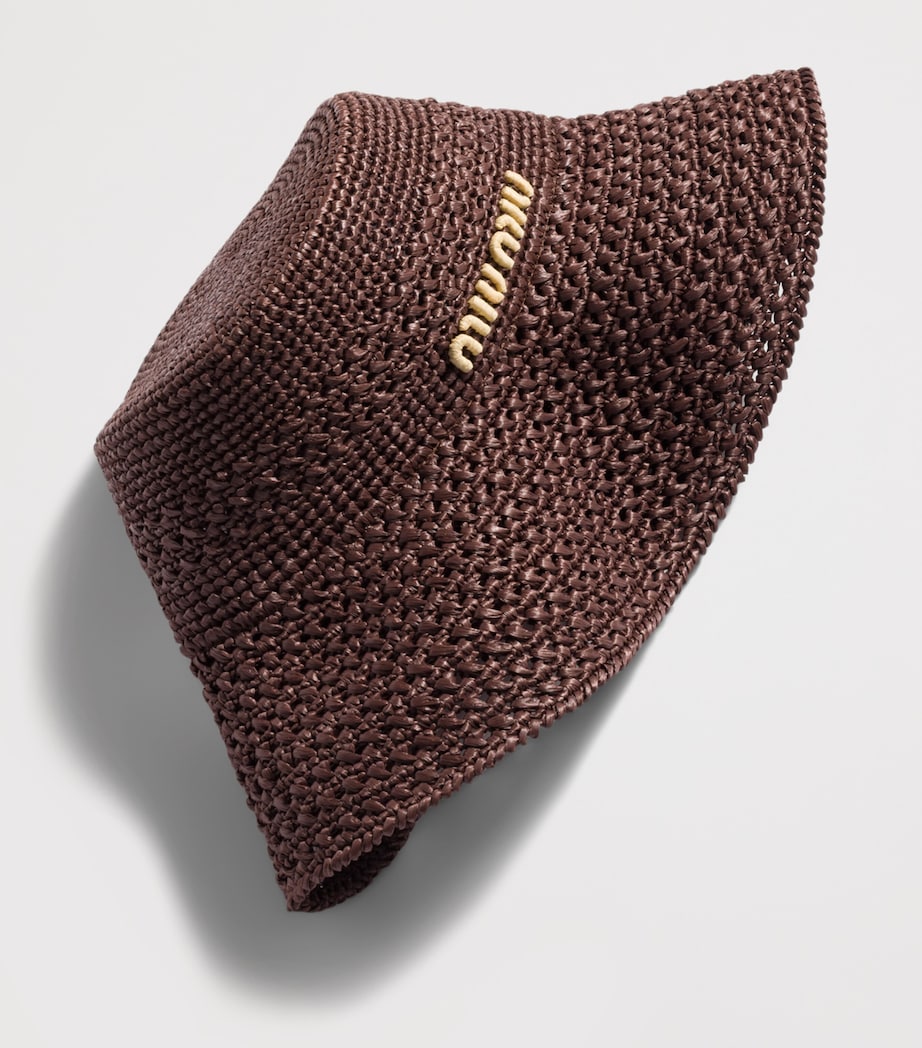 Miu Miu Raffia Bucket Hat mit kontrastierendem Logo, UK-Version