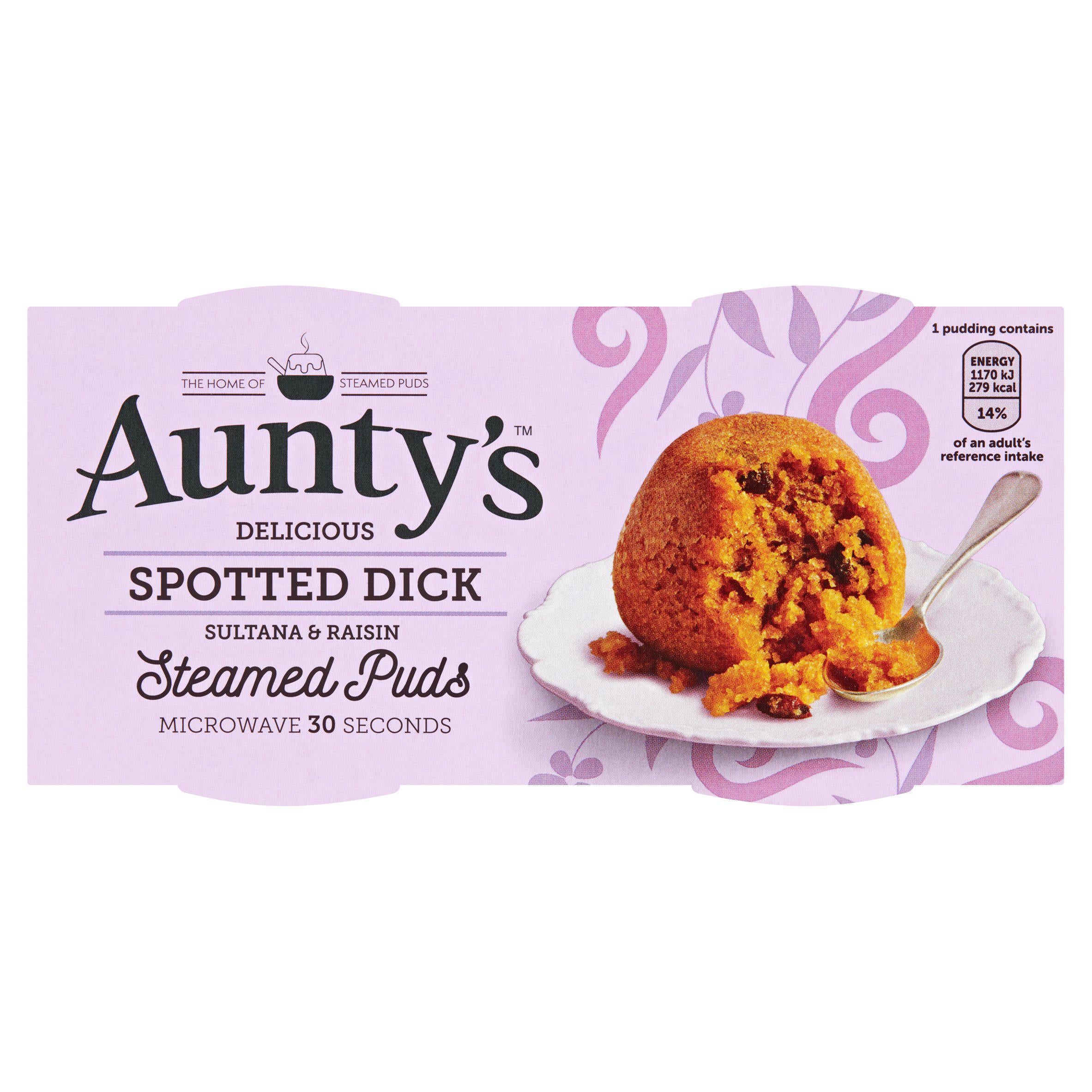 Aunty's Delicious Spotted Dick Sultana & Raisin Steamed Puddings 2x95g GOODS Sainsburys   