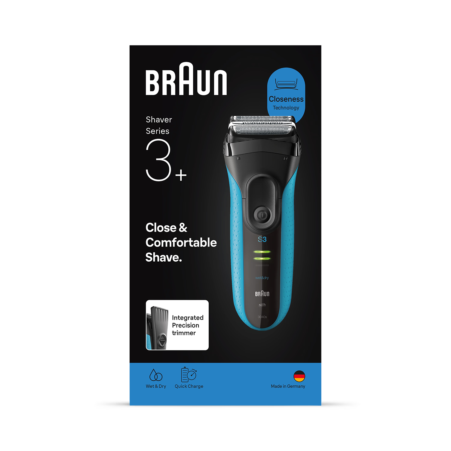 Braun Series 3+ electric shaver 3040S blue, UK version