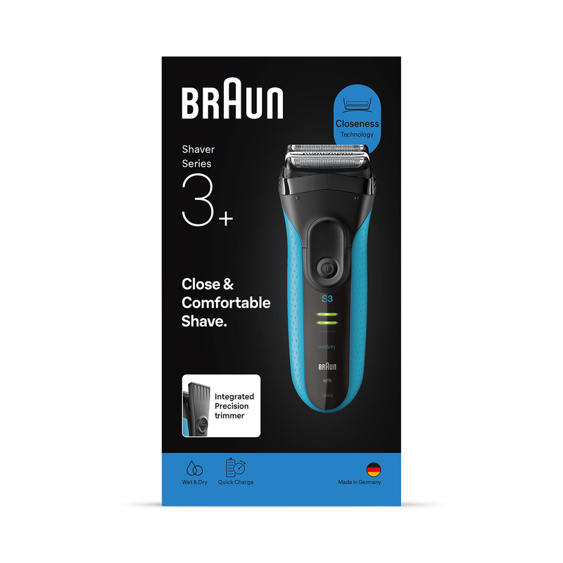 Braun Series 3+ electric shaver 3040S blue, UK version