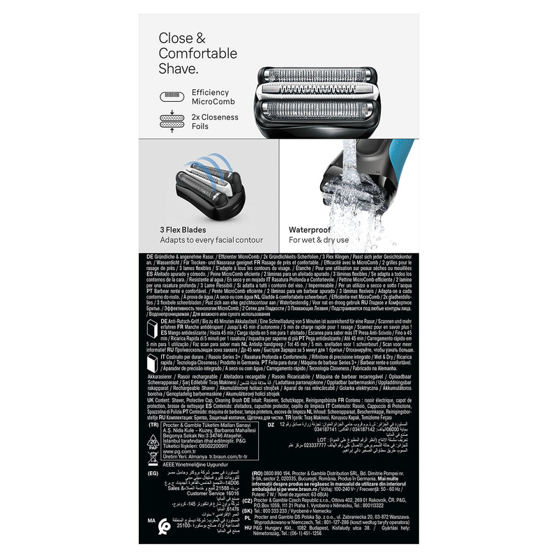 Braun Series 3+ electric shaver 3040S blue, UK version