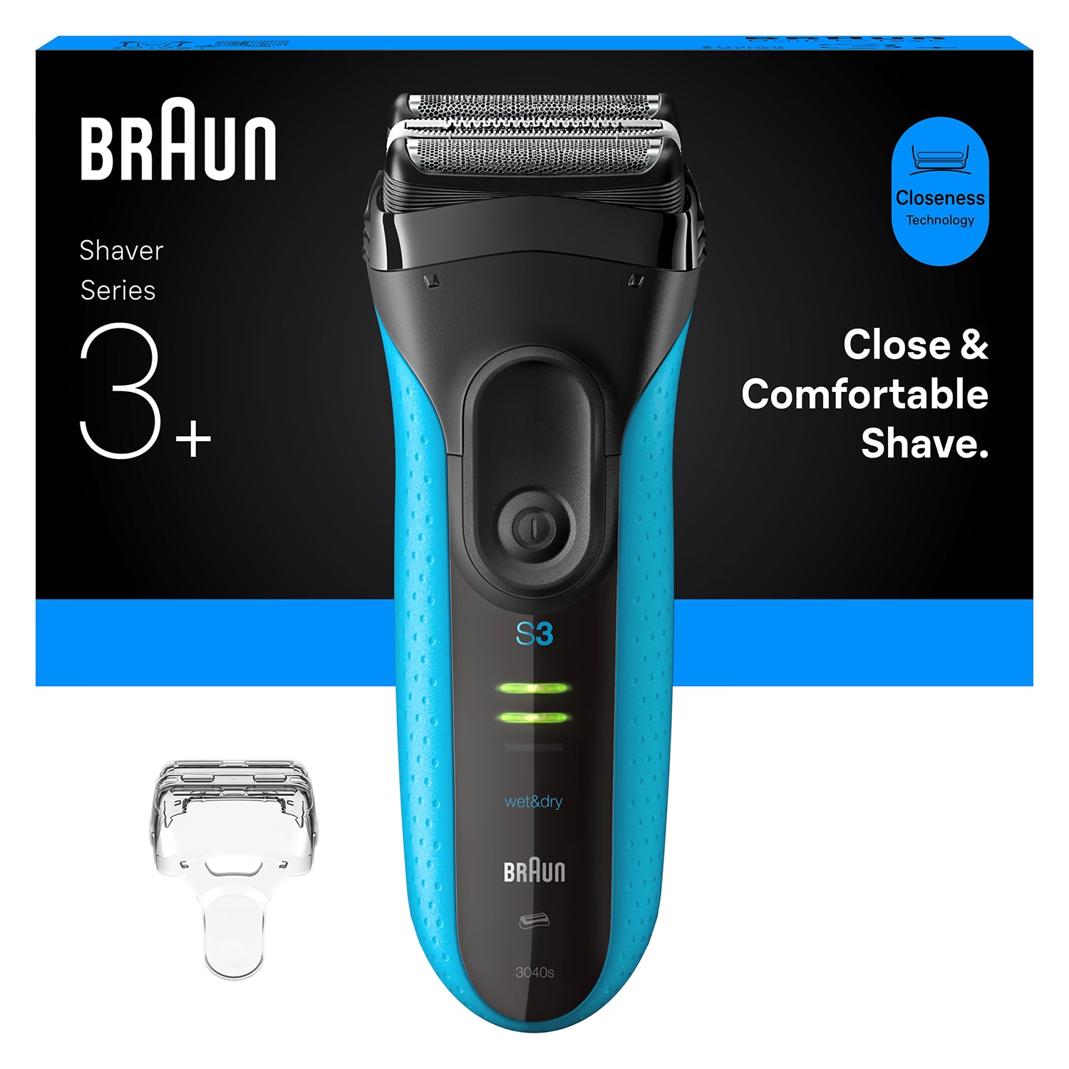 Braun Series 3+ electric shaver 3040S blue, UK version