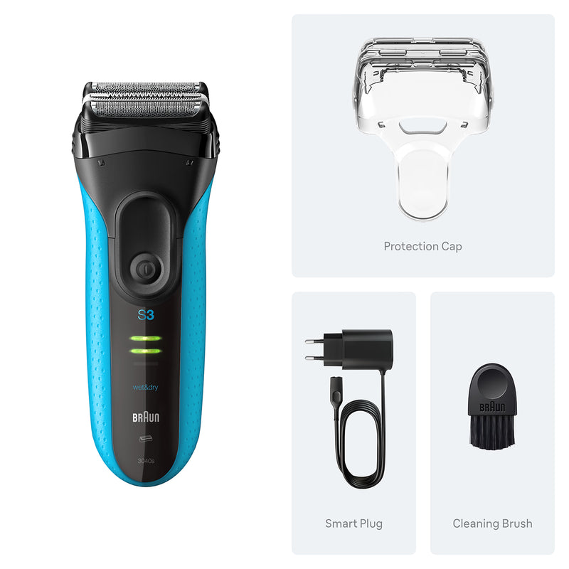 Braun Series 3+ electric shaver 3040S blue, UK version